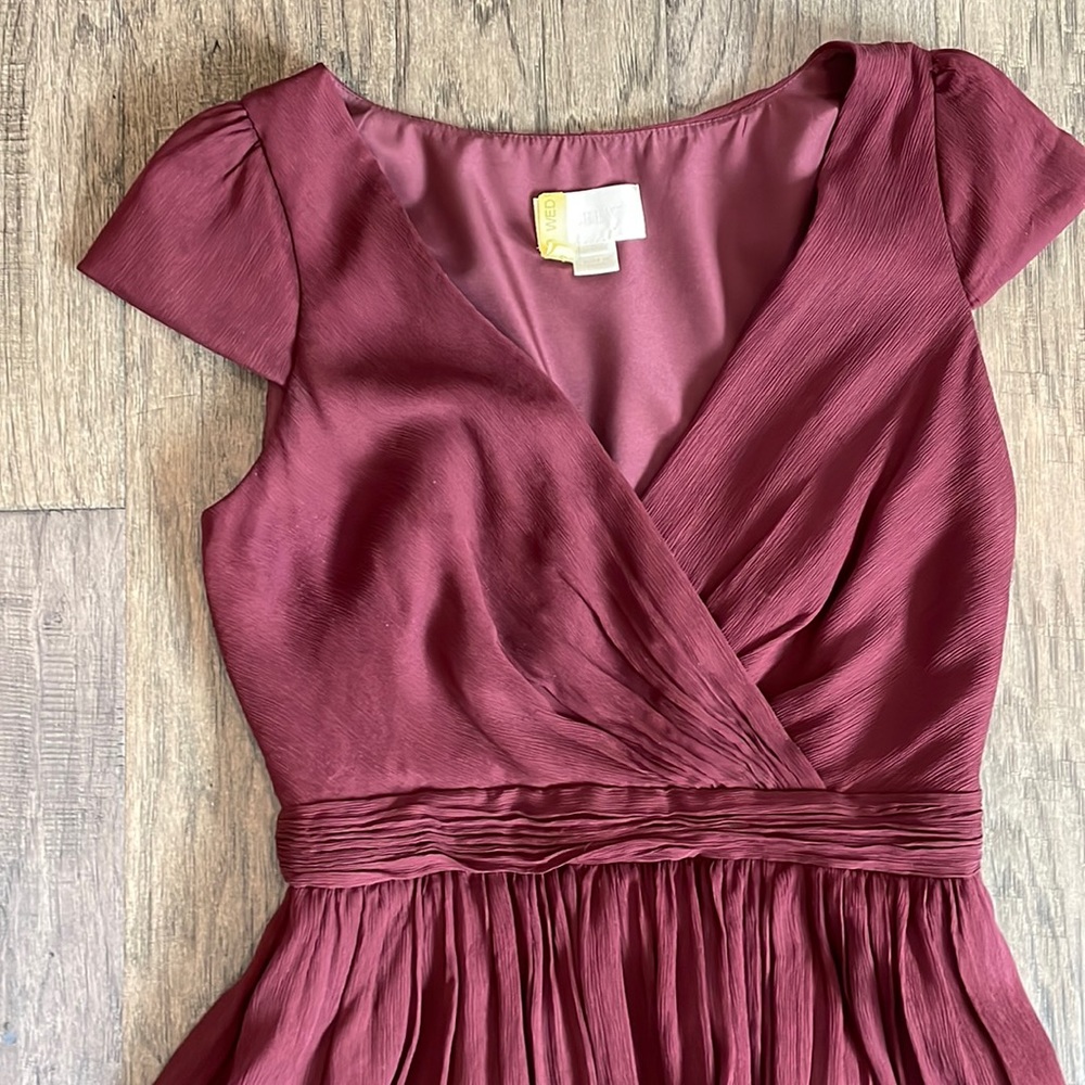 J. Crew Burgundy Maroon Crape Dress with Drape Boddess and Capped Sleeves